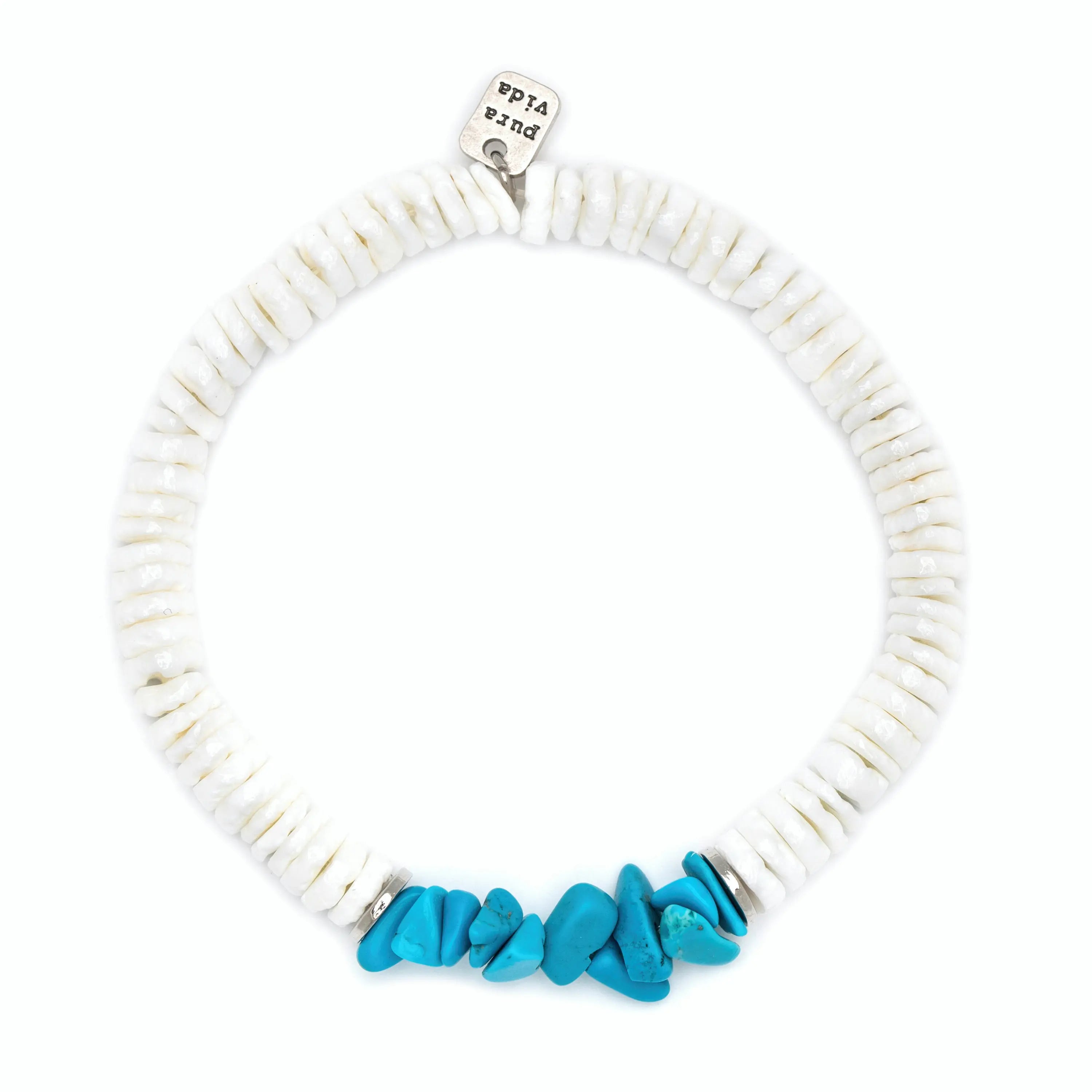 Pura Vida Puka Shell Turquoise Chip White Bracelet – Occasionally