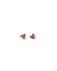 Katy Heart Stud Earrings Gold Pink Glass