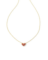 Ari Pave Crystal Heart Necklace - Gold Red Crystal Front View