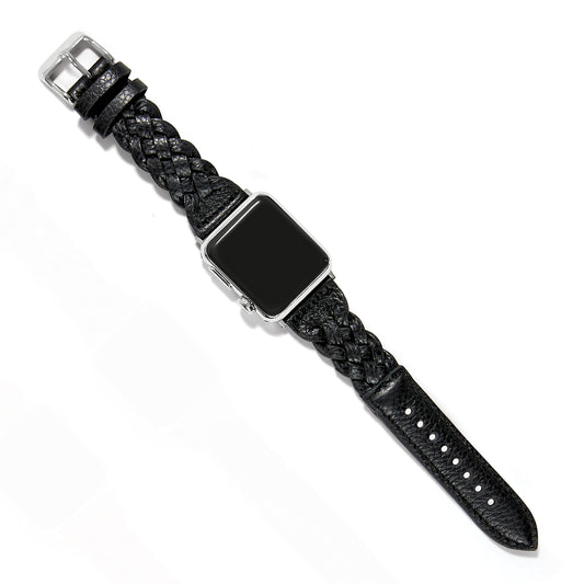 A Sutton braided leather Apple Watch band in the color black. Designed by Brighton. 1500
