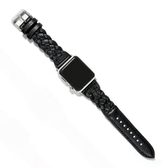 A Sutton braided leather Apple Watch band in the color black. Designed by Brighton.