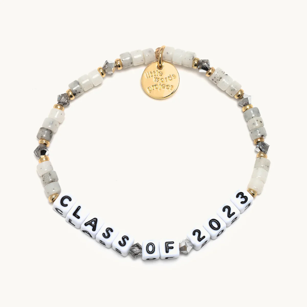 Bead bracelet from Little Words Project with "Class of 2023.' 