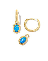 Kendra Scott Daphne Framed Huggie Earrings in Gold Bright Blue Kyocera Opal