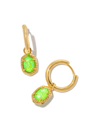 Kendra Scott Daphne Framed Huggie Earrings in Gold Bright Green Kyocera Opal