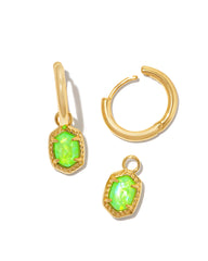 Kendra Scott Daphne Framed Huggie Earrings in Gold Bright Green Kyocera Opal