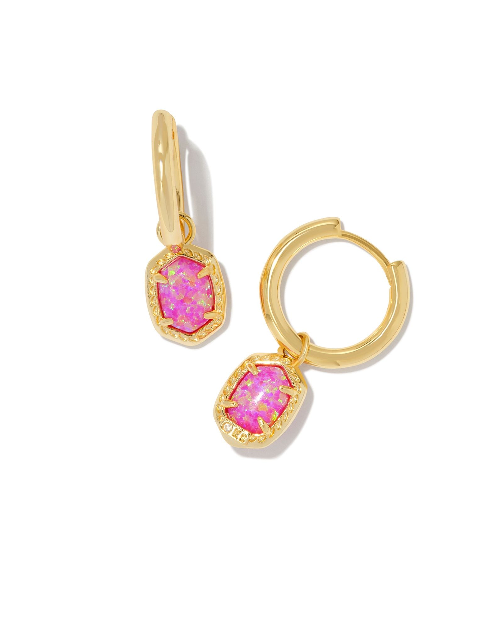 Kendra Scott Daphne Framed Huggie Earrings in Gold Magenta Kyocera Opal