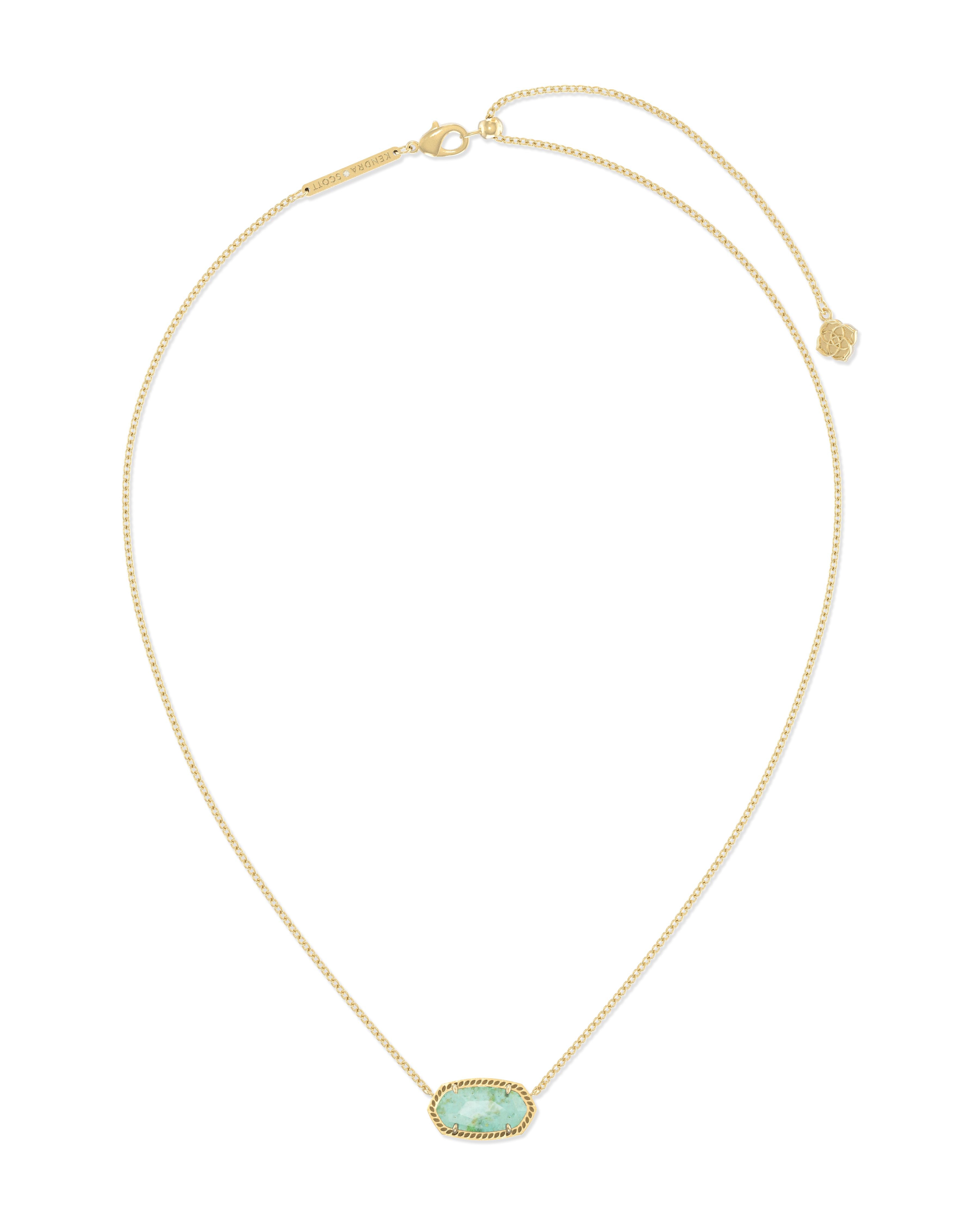 Elisa Short Pendant Necklace - Gold Sea Green Chrysocolla