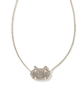 Elisa Cat Pendant Necklace Rhodium Platinum Drusy