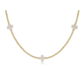 15" Choker Signature Cross Gold Pattern 2mm Bead - Off-White