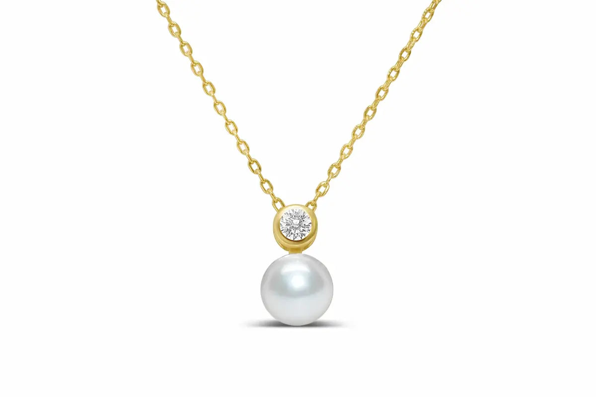 Stia Jewelry Pearl Bezel CZ Gold Necklace.