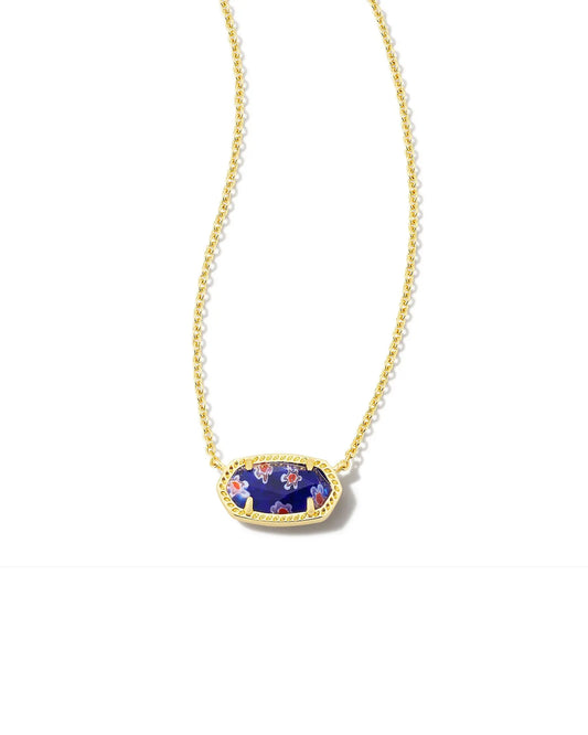 A close up view of an Elisa Pendant Necklace from Kendra Scott, in COBALT BLUE MOSAIC GLASS. 1600