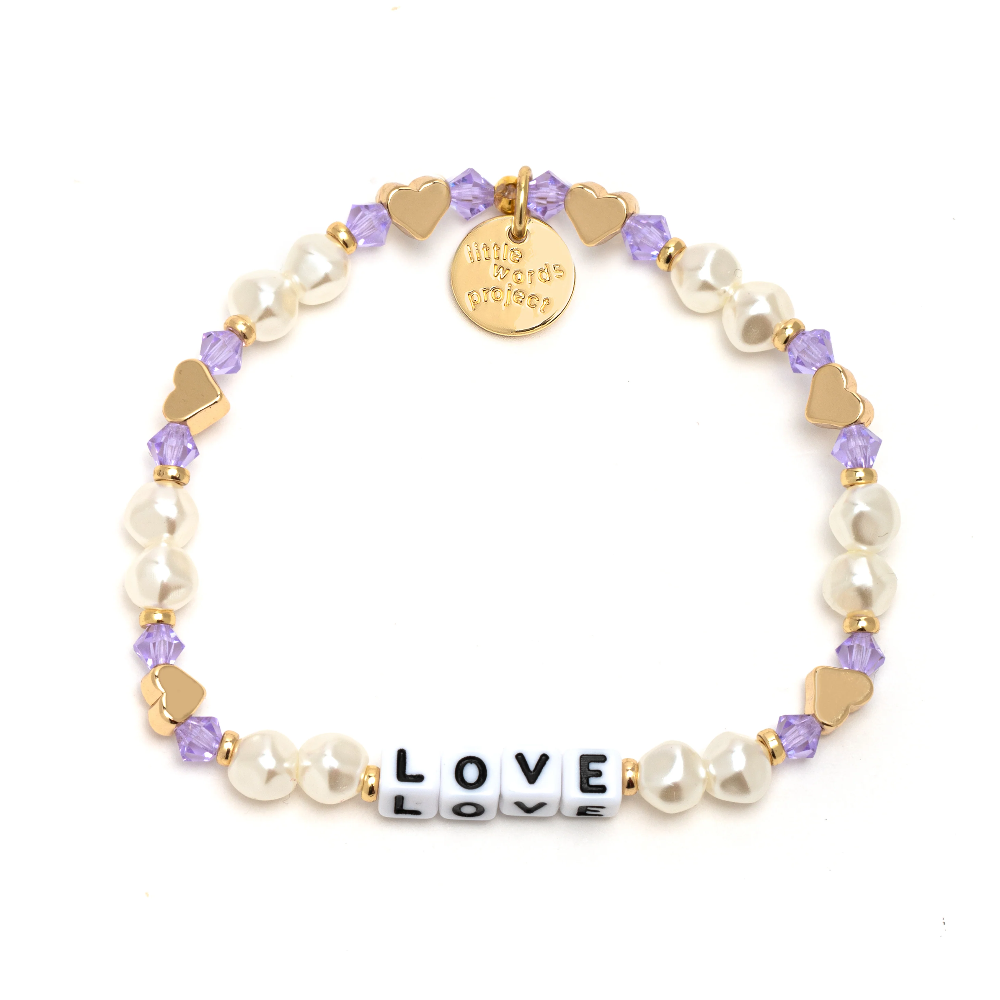 Bead bracelet by Little Words Project that says, "LOVE."