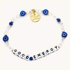 Bead bracelet from Little Words Project that says, "Good Energy."