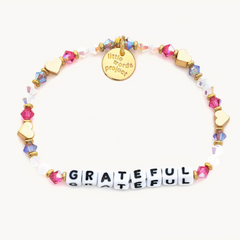 Bead bracelet by Little Words Project that reads, "GRATEFUL."