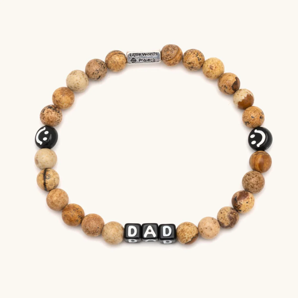 Bead bracelet from Little Words Project that reads, "DAD."