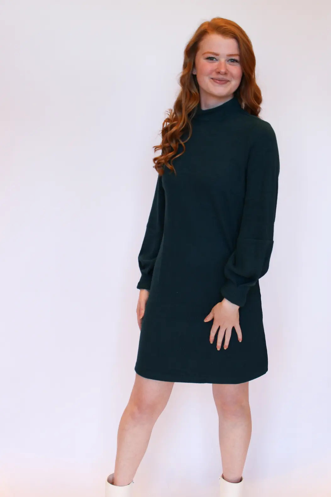 Mock Neck Ribbed Dress Front View