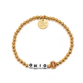 14K Gold beaded bracelet from Little Words Project that says, OHIO, with the Ohio State University logo.