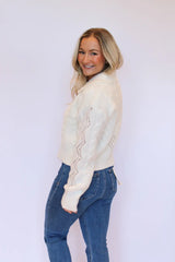 Pearl Button Down Knit Cardigan Side View