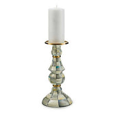 Sterling Check Enamel Pillar Candlestick Large