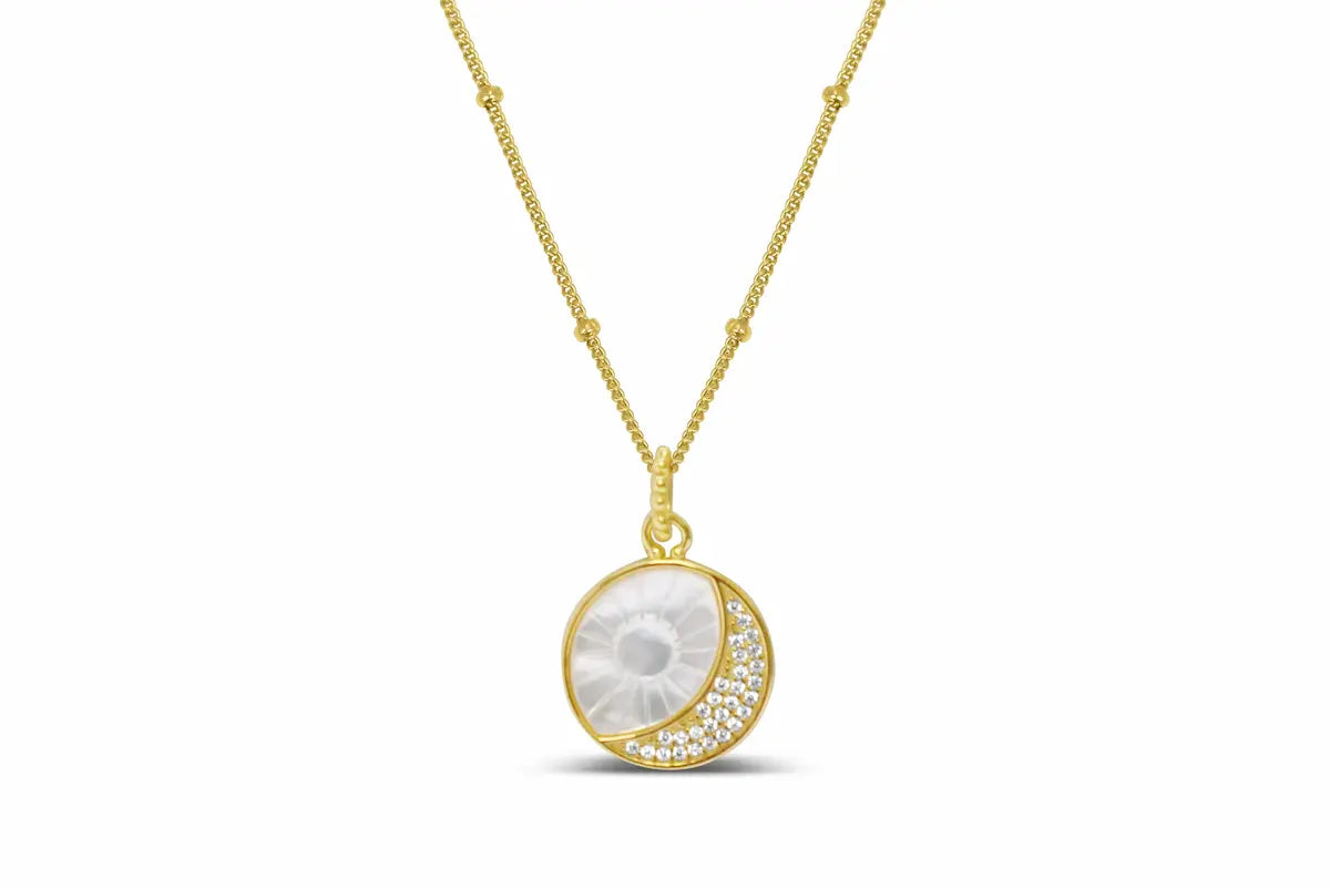 Stia Jewelry Classy Girls Wear Pearls - MOP Sun and Moon Gold Necklace