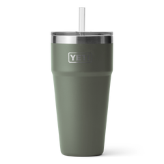 A YETI Rambler 26 oz Cup with a Straw lid, in color: Camp Green.
