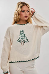 Christmas Tree Embroidered Sweater