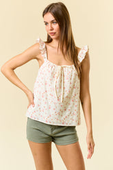 Floral Printed Cotton Eyelet Ruffle Strap