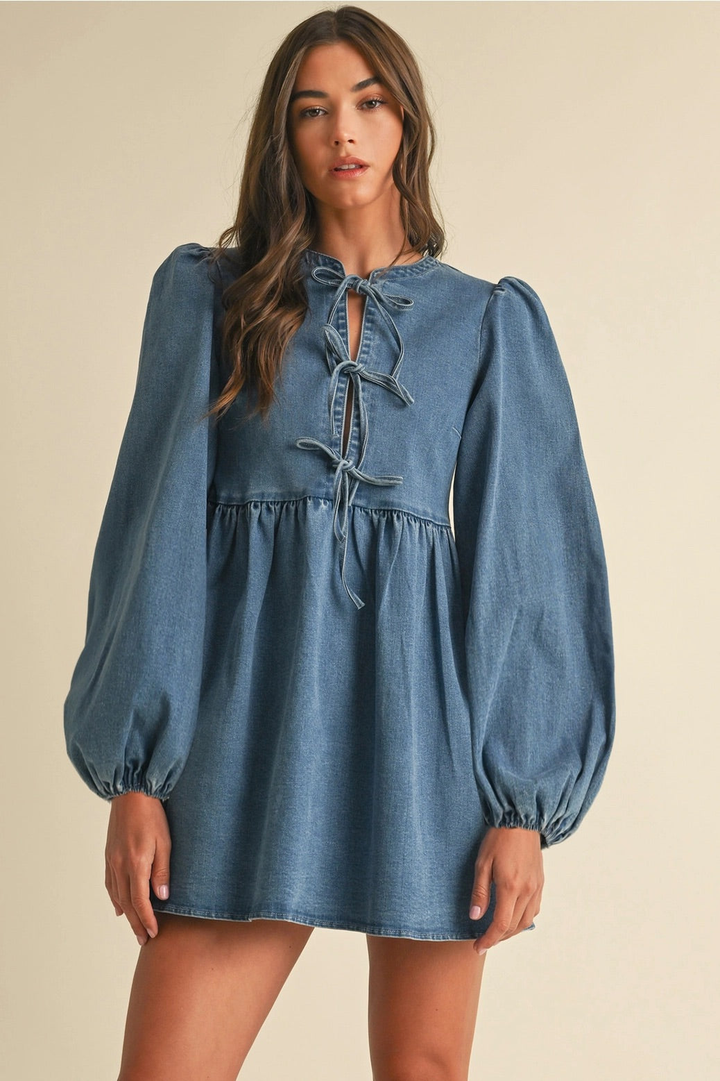 denim bow dress Daisy Mercantile Georgie Denim Bow Mini Dress Medium Wash / Small