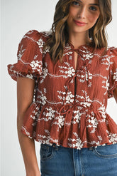 Willa Embroidered Puff Sleeve Blouse
