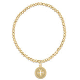 Classic Gold 3mm Bead Bracelet - Signature Cross Gold Disc