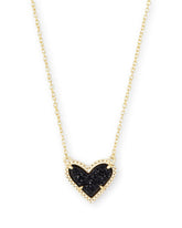 Ari Heart Short Pendant Gold - Black Drusy Front View