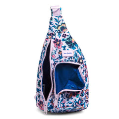 ReActive Mini Sling Backpack Cloud Vine Multi. full front view with all the pockets unzipped.