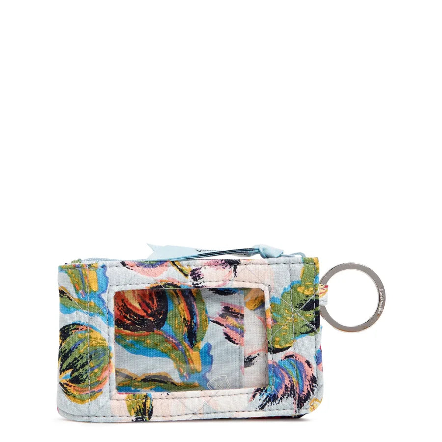 Vera Bradley RFID Deluxe Zip ID Case Sea Air Floral, front view of the ID window.