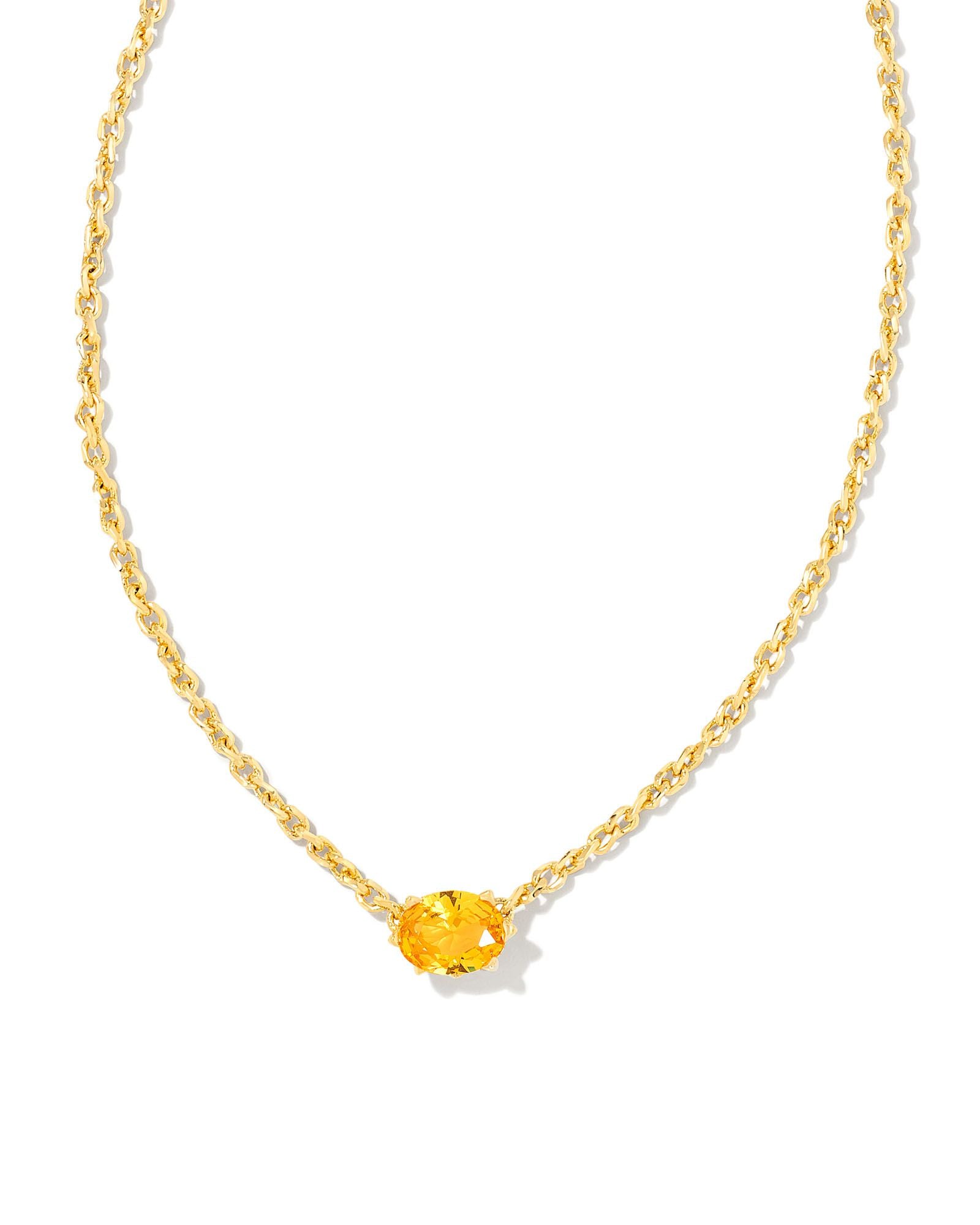 Kendra Scott Cailin Crystal Pendant Necklace In Gold Golden Yellow Crystal.