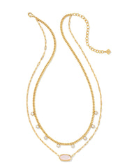 Framed Elisa Multi Strand Necklace In Gold Pink Opalite Illusion.