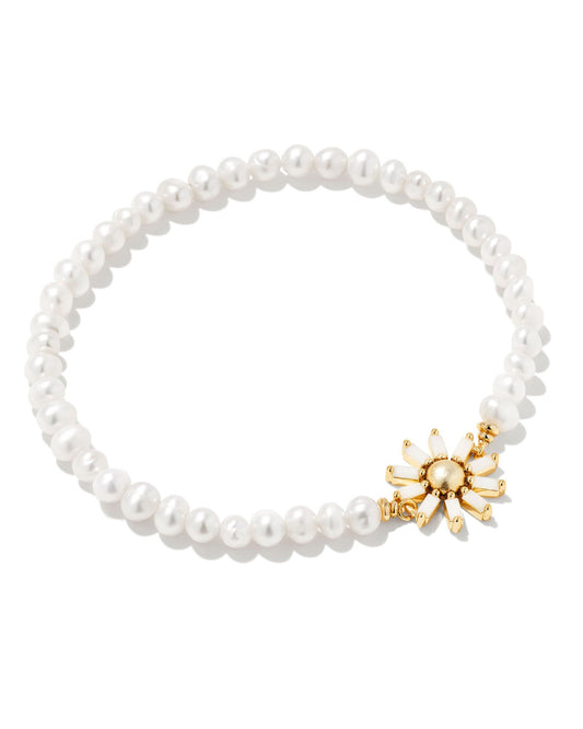 Kendra Scott Madison Daisy Pearl Stretch Bracelet In Gold White Opaque Glass. 1600