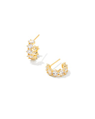 Kendra Scott Cailin Crystal Huggie Earrings In Gold Metal White Cz.