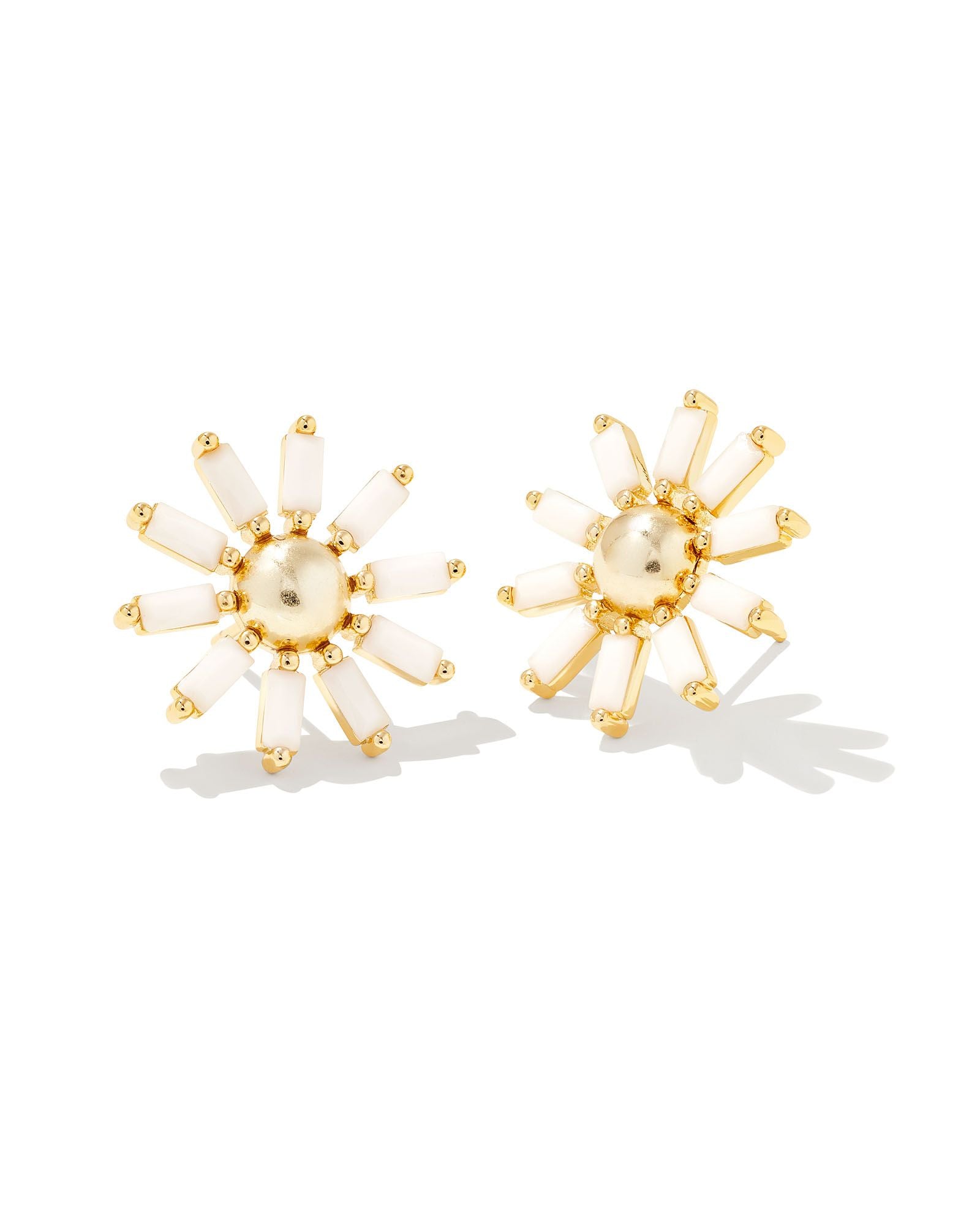 Kendra Scott Madison Daisy Stud Earrings In Gold White Opaque Glass.