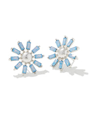 Kendra Scott Madison Daisy Stud Earrings In Bright Silver Light Blue Opal Crystal.
