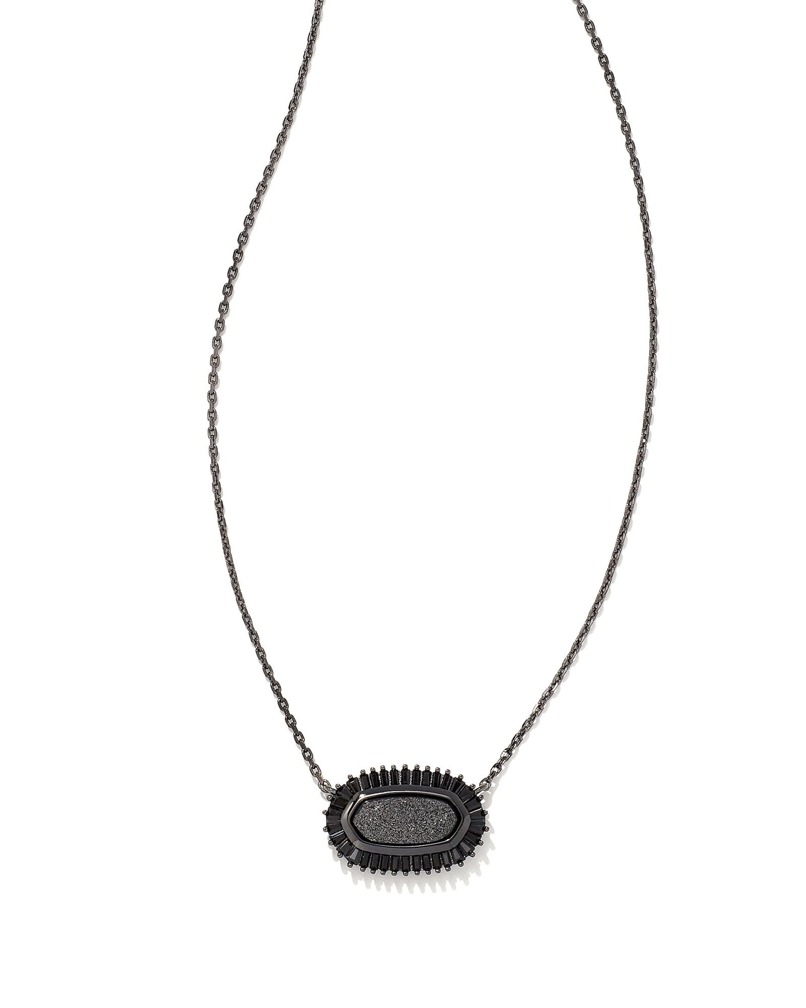Kendra Scott baguette elisa pendant necklace in gunmetal black drusy