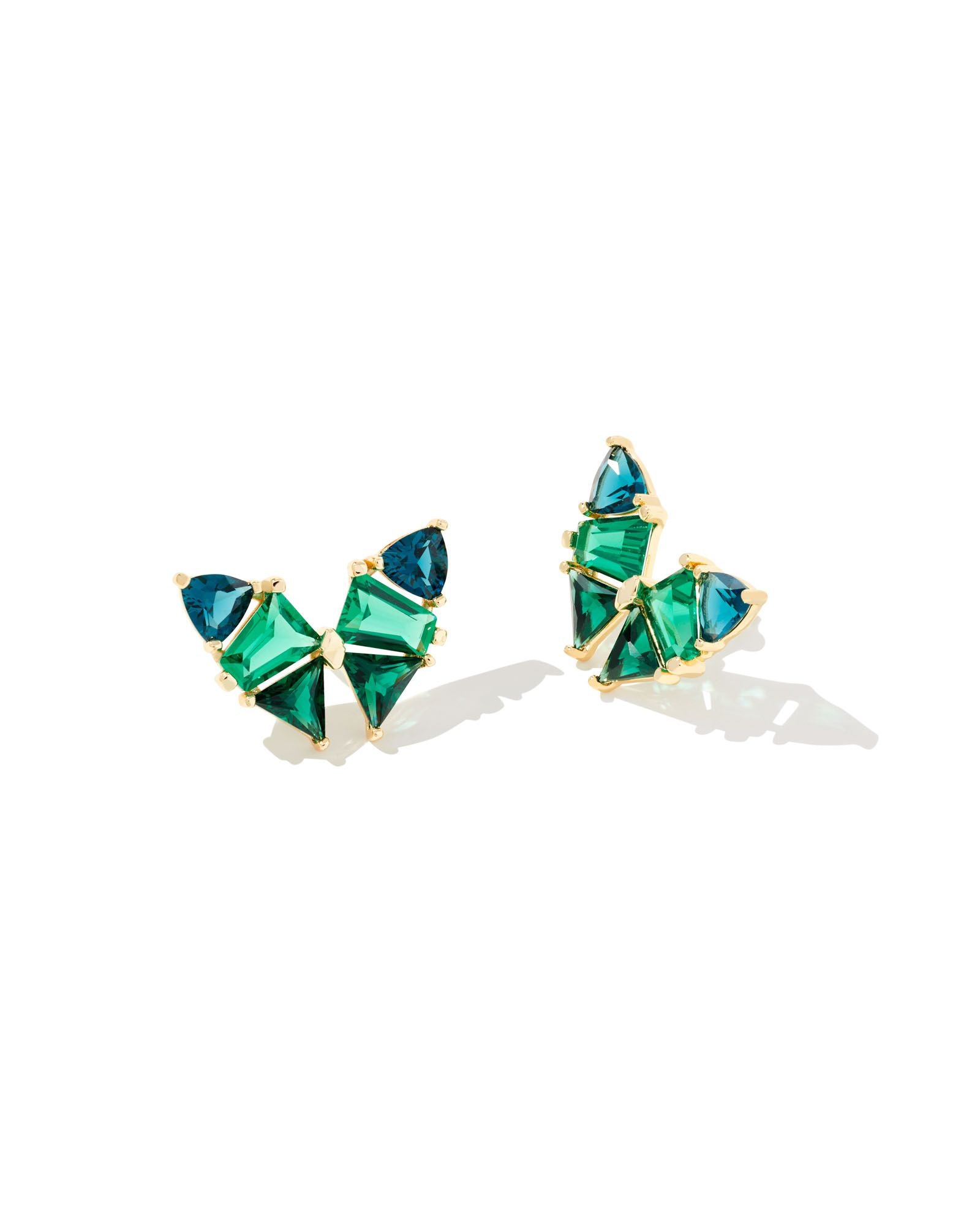 http://occasionallyyoursgifts.com/cdn/shop/products/kendra-scott-blair-butterfly-stud-earrings-gold-emerald-mix.jpg?v=1666969256