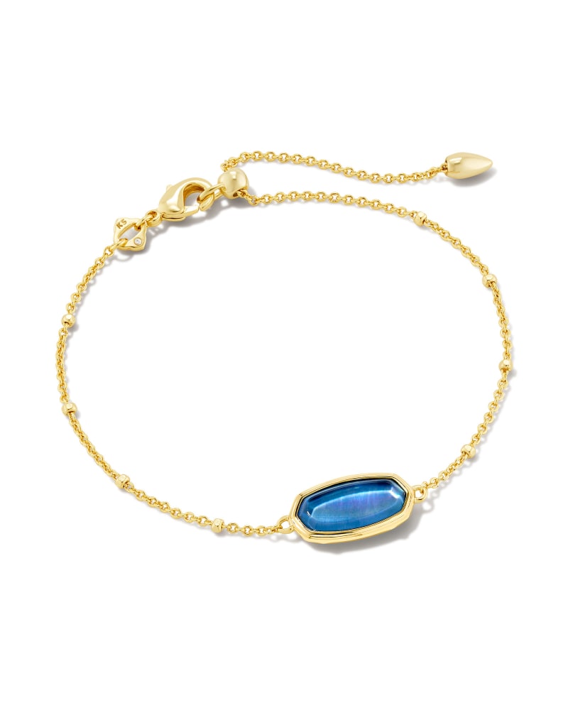 Kendra Scott Framed Elaina Delicate Chain Bracelet In Gold Dark Blue Mother Of Pearl.