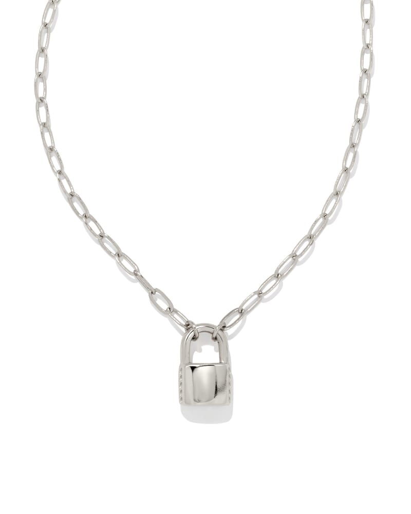 Jess Small Lock And Chain Necklace In Rhodium - Image 1 - Kendra Scott