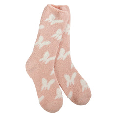 WSS cozy butterflies pink crew socks.