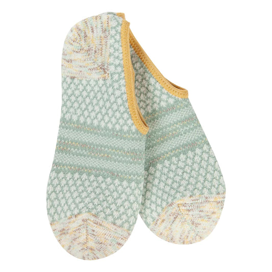 Women's no shoe footsie socks in yellow and blue. 1080