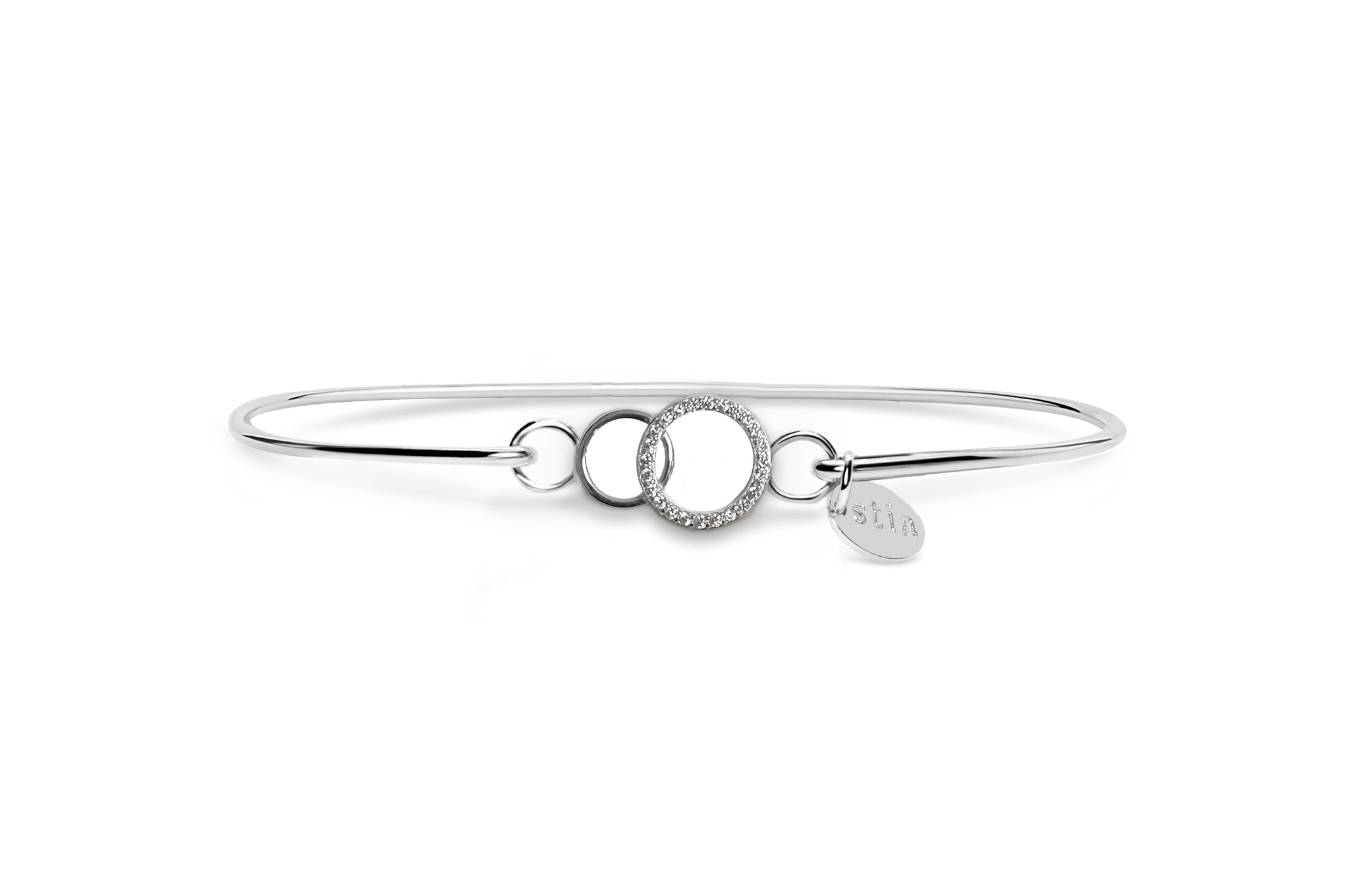 Stia Pave Icon Bracelet Dainty Double Circle Silver