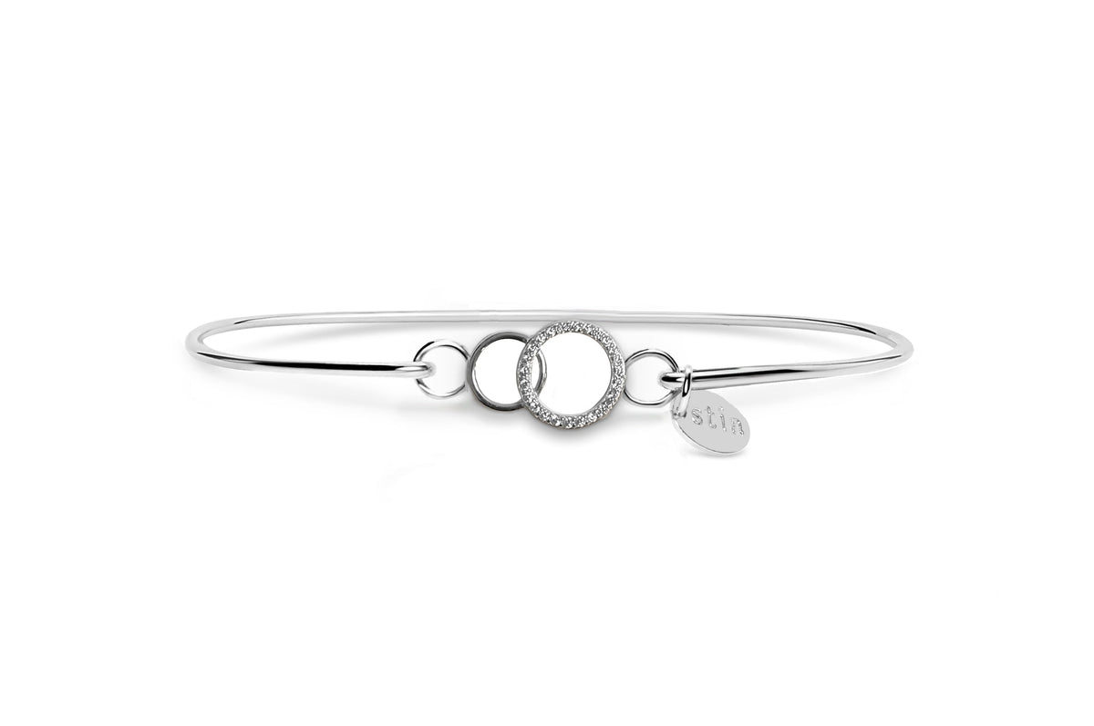 Stia Pave Icon Bracelet Dainty Double Circle Silver