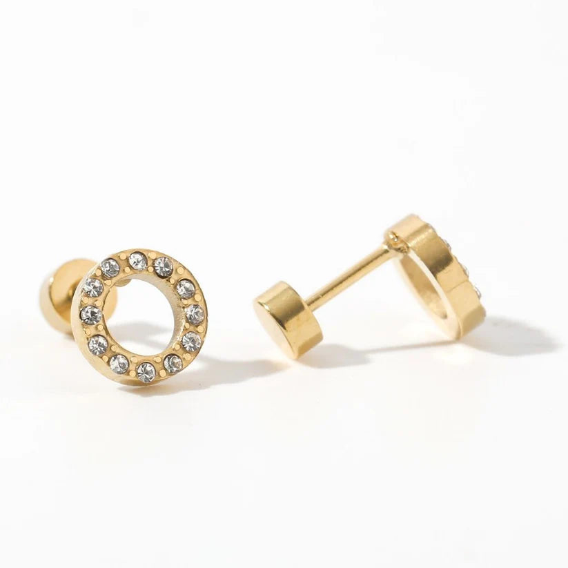 Lily Co Screwback Stud earrings in round with diamonds.