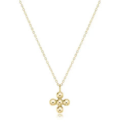 16" Necklace Gold - Classic Beaded Signature Cross Gold Charm -4mm Bead Gold Front View