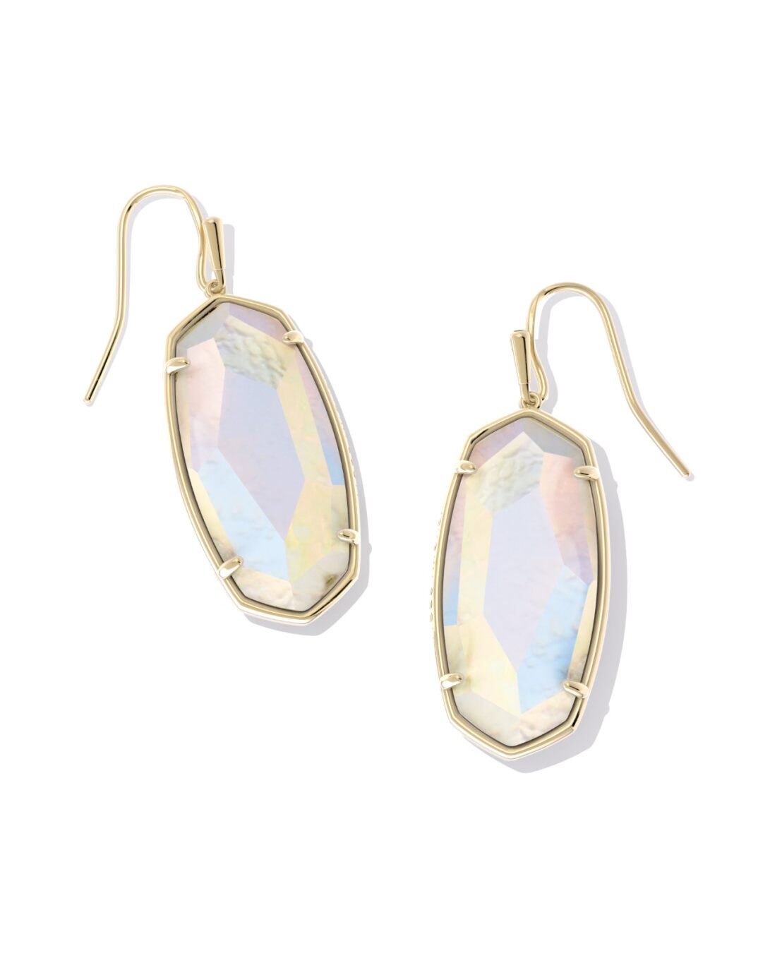 Faceted Elle Drop Earrings Gold Iridescent Opalite Illusion